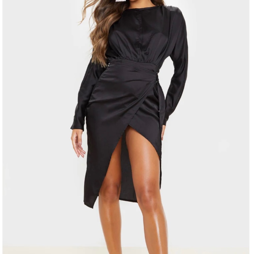Satin Black  Wrap Dress
